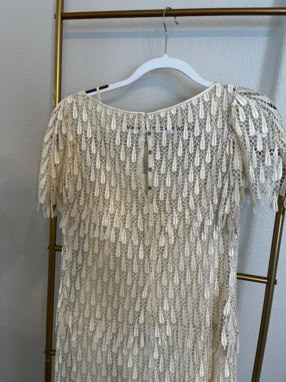 Vintage Lillie Rubin Ivory Embroidered Lace Cocktail Dress Size 10 Made USA